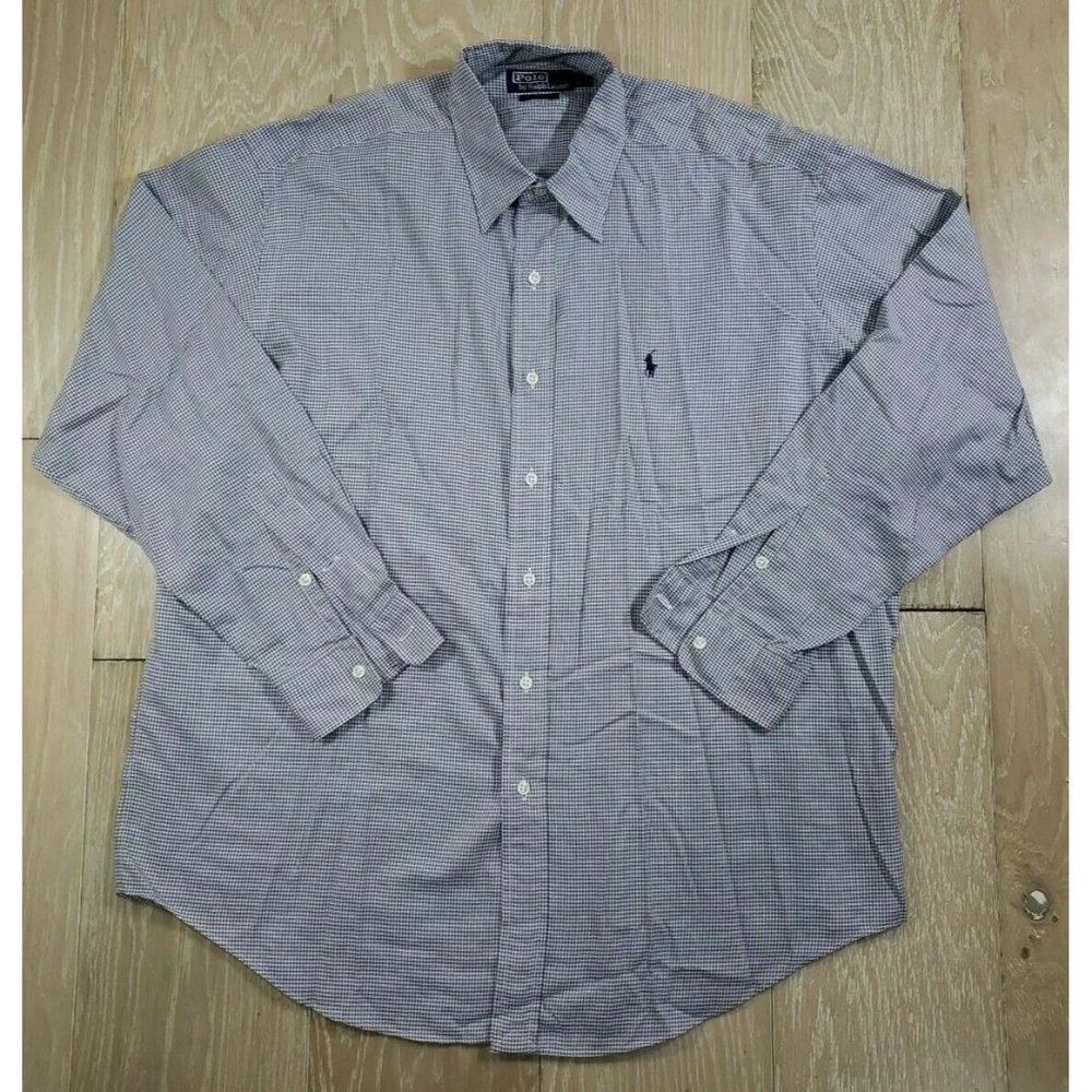 Men's Ralph Lauren Lowell Sport Gray White GINGHAM Button Down Shirt L Cotton
